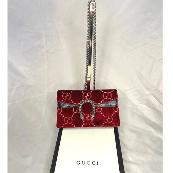 Gucci Dionysus Super Mini Red Velvet Crossbody Bag NWB - Picture 8 of 15